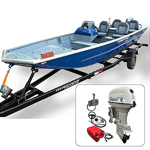 Barco Tornado 550 BASS SD com Anmax 40 HP 2T Rabeta 15" Power Trim Partida Elétrica Fat. PJ + Carreta Rod. + Acessórios de navegação montados - Pronta Entrega