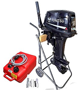 Motor de popa Tohatsu 18 HP 2 Tempos M18E2S + Kit carrinho de transporte/capa de capo/1 litro de oleo TCW-3 - Faturamento CNPJ ou Produtor Rural (exceto SP)