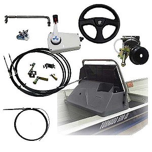 Kit lancha Yamaha 15 HP barco 5/6 m - Painel c/ base + Para-brisa com protetor + sist. direção completo + comando latera