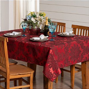 Toalha De Mesa Jacquard 6 Lugares Original Tecido Grosso - Vermelho