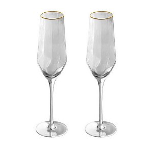Jogo Com 2 Taças De Cristal Para Champagne 300ml Com Borda Dourada Taj - Wolff