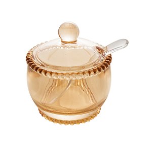 Açucareiro De Cristal Com Colher Pearl Bolinhas Âmbar - Wolff