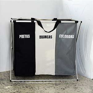 Cesto De Roupas Para Lavanderia Em Poliéster Com Alças E 3 Compartimentos Dobrável 65x38x57cm - Lyor