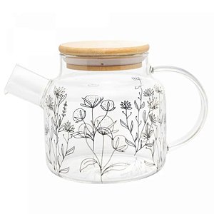 Chaleira Vidro Borossilicato C/tampa Bambu Flor 600ml Wolff