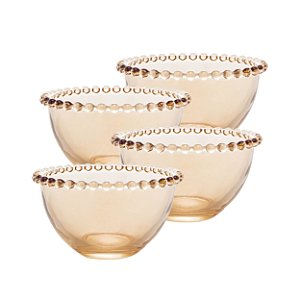 Conjunto Com 4 Bowls De Cristal Pearl Âmbar Para Sobremesas 14x8cm - Wolff