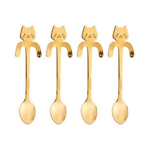 Conjunto 4 Colheres De Chá Aço Inox Cat Dourado Wolff