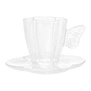 Conjunto 4 Xícaras De Café De Vidro Com Pires Butterfly 80ml - Wolff