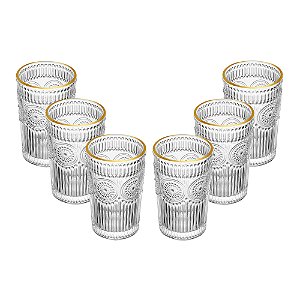 Conjunto 6 Copos Altos De Vidro Fio De Ouro Mandala 380 Ml - Wolff