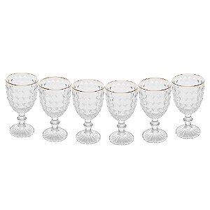 Conjunto 6 Taças Para Agua De Vidro Com Fio Dourado Roman 345 Ml Wolff