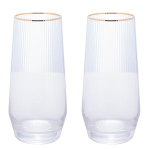 Conjunto C/ 2 Copos Altos Em Vidro Com Borda Dourada Lines - Wolff