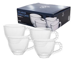 Conjunto Com 4 Xícaras Sem Pires De Cristal Bolinha Pearl 80ml Café Chá - Wolff