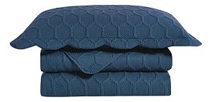 Kit Colcha De Cama Ilusion Favo Casal Com 3 Peças 220x240cm Azul Marinho - Camesa