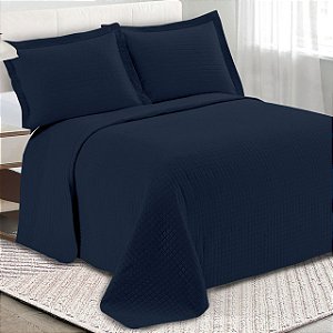 Kit Jogo De Cama Cobre Leito Colcha Loft Casal 3 Peças Dupla Face 220x240cm Marinho - Camesa