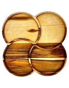 Bandeja Petisqueira Trevo Da Sorte Com 04 Divisórias 29cm Em Madeira Teca - Le Requena