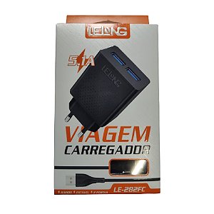 Carregador de tomada Turbo 2 Usb 5.1A com Cabo Tipo C Lelong 282FC