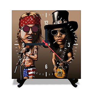 Relógio Azulejo Guns n Roses Slash e Axl Caricatura 15x15cm Mecânico