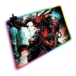 Mouse Pad Gamer Knup Guerreiro LED RGB Iluminado 7 Cores 35x25cm