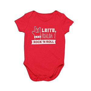 Body Bebê Algodão Leite, Fralda e Rock n Roll Vermelho