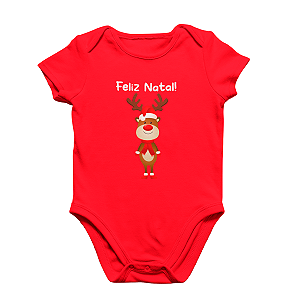 Body Bebê Algodão Rena Feliz Natal Vermelho