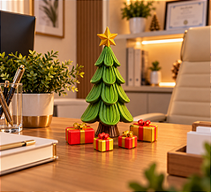 Kit Árvore de Natal Decorativa 15cm com 4 Mini Presentes 3D