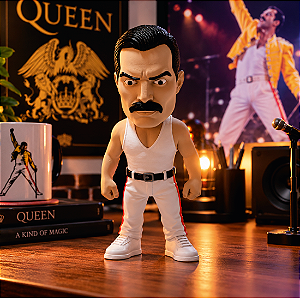Boneco Freddie Mercury Queen 3D – Estátua Decorativa 21 cm