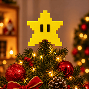Estrela 8 Bits Pixelada Ponteira Árvore Natal Decoração Geek