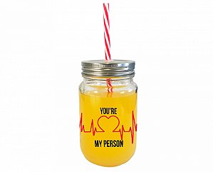 Copo de vidro com canudo You Are My person 420 ml