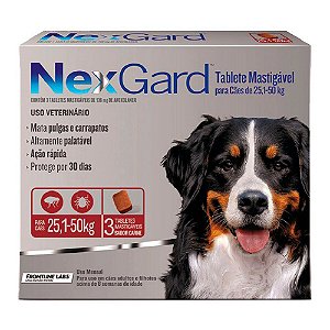 Nexgard Antipulgas E Carrapatos Cães 25,1 A 50kg C/3 Comprimidos ...