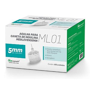 Caixa com 100 agulhas para Caneta de Insulina 31g 5mm Medlevensohn