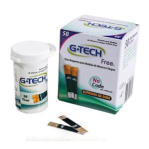 Caixa com 50 Tiras Reagentes G-tech Free Smart para Teste De Glicemia
