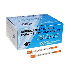 Seringa Estéril Para Insulina Agulha Fixa Solidor - 100 Unidades