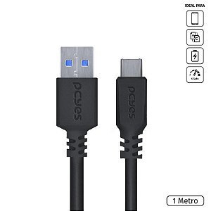 Cabo PCyes USB Tipo C para USB A 3.0 1m Preto - P3UACP-1