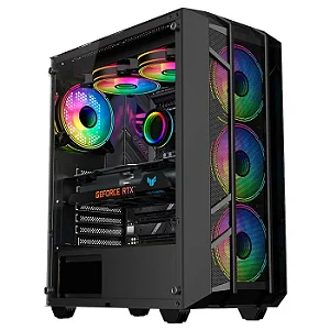 Gabinete Gamer Kalkan Alfern Preto Vidro Temperado Painel Mesh ATX