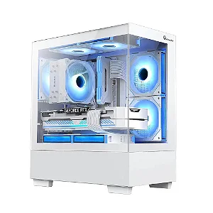 Gabinete Gamer Mymax Kyrios Branco Vidro Temperado com 3 Fans Rainbow