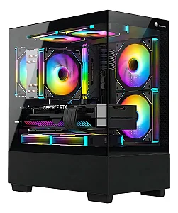 Gabinete Gamer Mymax Kyrios Preto Vidro Temperado 3 Fans Rainbow