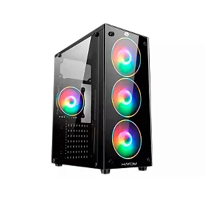 Gabinete Gamer Hayom GB1709 Preto Vidro Temperado 4 Fans RGB