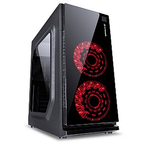 Gabinete Gamer Vinik Crater Preto 2 Fans LED Vermelho Mid Tower ATX
