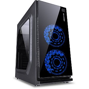 Gabinete Gamer Vinik Crater Preto 2 Fans LED Azul Mid Tower ATX