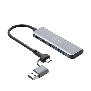 Hub Adaptador USB-C e USB 3.0 com 4 Portas HU-C600GY Cinza - C3Tech