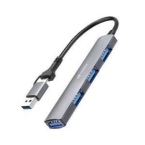 Hub Adaptador USB-C e USB 3.0 com 4 Portas HU-C500GY Cinza - C3Tech