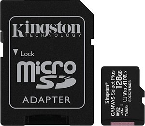 Cartão de Memória MicroSD 128GB Kingston Canvas Select Plus Class 10 com Adaptador SD