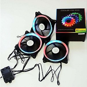 Kit 3 Coolers Ventoinha de 120mm RGB Newdrive com Controle Remoto