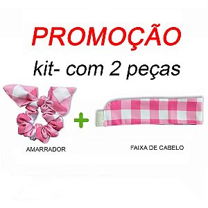 P R O M O Ç Ã O:  kit com 1 Faixa de Cabelo + Scrunchie - Xadrez PInk Lancaster- Uniblu