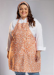 Avental Plus Size - Modelo Roma Margaridas laranja - Uniblu - Personalizado