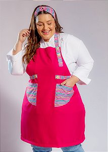 Avental Plus Size - Modelo Roma Pink com Listras Coloridas - Uniblu - Personalizado