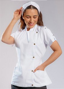 Camisa Feminina Chefe Cozinha - Dolman Farda Manga Curta - Branca - Uniblu