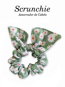 Scrunchie  - Amarrador de Cabelo Margaridas Verde