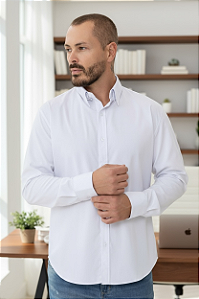 Camisa Social Masculina - Tecido Ibiza Camisaria Com Elastano Cor - Branca - Uniblu - Personalizado