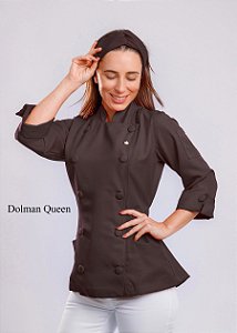 Camisa Feminina Chefe Cozinha - Dolman Queen Cor- Preta - Botões Forrados - Uniblu - Personalizado