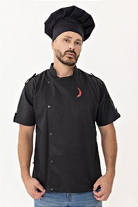 Camisa Masculina Chefe Cozinha - Dolman Farda Pepper Manga Curta - Preta - Uniblu - Personalizado